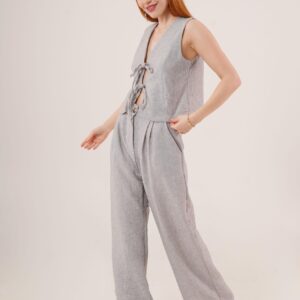 Front Drawstring Detailed Vest And PantsWholesale Two Piece Suit - Brand: Lustrin - Women & Kids, Baby Clothes Wholesale - TheBS Women