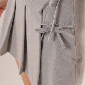 Wholesale Gray Mini Shorts Skirt With Pleated Side Drawstring Detail - Brand: Lustrin - Women & Kids, Baby Clothes Wholesale - TheBS Women