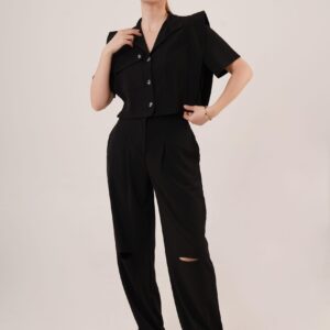 Pocket Buttoned Blouse And Knee Detailed PantsWholesale Two Piece Suit - Brand: Lustrin - Women & Kids, Baby Clothes Wholesale - TheBS Women