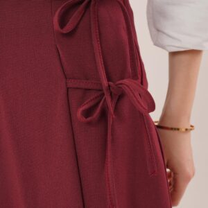 Front Pleated Side Drawstring Detailed Wholesale Burgundy Mini Shorts Skirt - Brand: Lustrin - Women & Kids, Baby Clothes Wholesale - TheBS Women