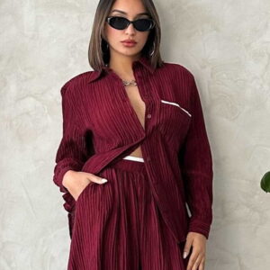 Back Bow Detailed Pleated Shirt - Burgundy - Brand: Topshow - Women & Kids, Baby Clothes Wholesale - TheBS Women