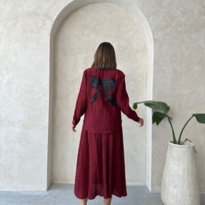 Back Bow Detailed Pleated Shirt - Burgundy - Brand: Topshow - Women & Kids, Baby Clothes Wholesale - TheBS Women