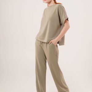 Modal Short Sleeve Top And Wide Leg Tracksuit Double Wholesale OilSuit - Brand: Lustrin - Women & Kids, Baby Clothes Wholesale - TheBS Women