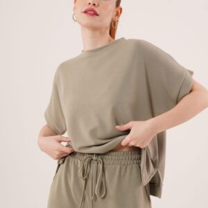 Modal Short Sleeve Top And Wide Leg Tracksuit Double Wholesale OilSuit - Brand: Lustrin - Women & Kids, Baby Clothes Wholesale - TheBS Women