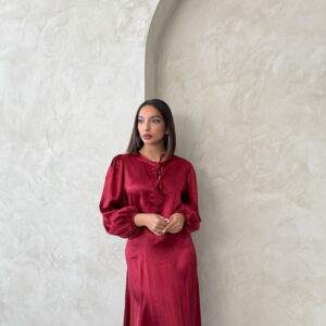 Lace Satin Front Tie Blouse - Burgundy - Brand: Topshow - Women & Kids, Baby Clothes Wholesale - TheBS Women