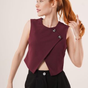 Double Button Cross Pattern Burgundy Wholesale Vest - Brand: Lustrin - Women & Kids, Baby Clothes Wholesale - TheBS Women