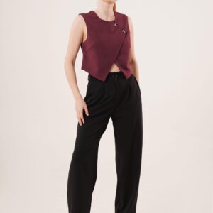 Double Button Cross Pattern Burgundy Wholesale Vest - Brand: Lustrin - Women & Kids, Baby Clothes Wholesale - TheBS Women