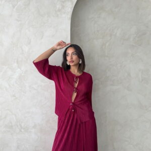 Front Tie Pleated Jacket - Burgundy - Brand: Topshow - Women & Kids, Baby Clothes Wholesale - TheBS Women