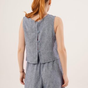 Back Button Detailed Blouse And Shorts With Pockets Double Wholesale Indigo Suit - Brand: Lustrin - Women & Kids, Baby Clothes Wholesale - TheBS Women