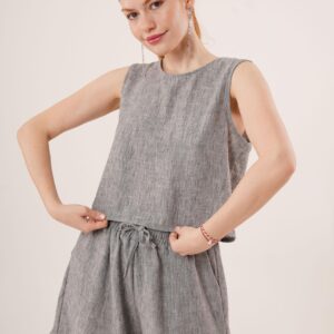 Back Button Detailed Blouse And Shorts With Pockets Double WholesaleSuit - Brand: Lustrin - Women & Kids, Baby Clothes Wholesale - TheBS Women