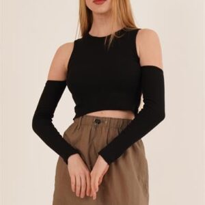 Shoulder Detailed Crew Neck Wholesale Blouse - Brand: Lustrin - Women & Kids, Baby Clothes Wholesale - TheBS Women