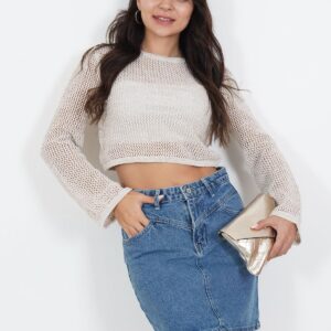 Wholesale Knitwear Beige Crop With Sim Rope Transition - Brand: Lustrin - Women & Kids, Baby Clothes Wholesale - TheBS Women