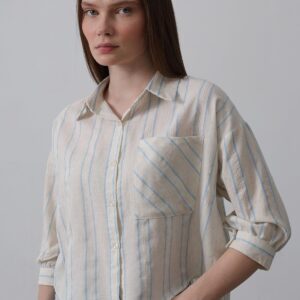 Striped Short Shirt - - Beige - Brand: Reyon - Women & Kids, Baby Clothes Wholesale - TheBS Women