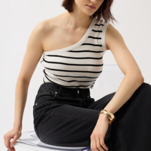 One Shoulder Striped Crop -- Black - Brand: Black Fashion - Women & Kids, Baby Clothes Wholesale - TheBS Women