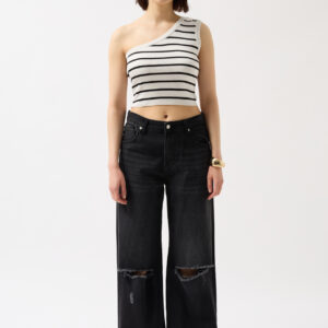 One Shoulder Striped Crop -- Black - Brand: Black Fashion - Women & Kids, Baby Clothes Wholesale - TheBS Women