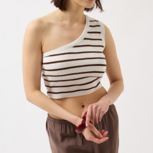 One Shoulder Striped Crop -- Brown - Brand: Black Fashion - Women & Kids, Baby Clothes Wholesale - TheBS Women