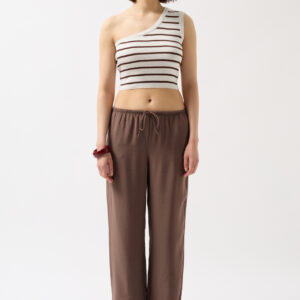 One Shoulder Striped Crop -- Brown - Brand: Black Fashion - Women & Kids, Baby Clothes Wholesale - TheBS Women