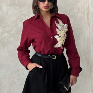Floral Detailed Shirt - Burgundy - Brand: Topshow - Women & Kids, Baby Clothes Wholesale - TheBS Women