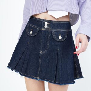 Pocket And Button Detailed Jeans Wholesale Skirt - Brand: Lustrin - Women & Kids, Baby Clothes Wholesale - TheBS Women