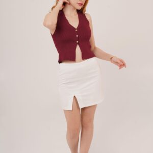 Zero Sleeve Button Detailed Ribbed Burgundy Wholesale Blouse - Brand: Lustrin - Women & Kids, Baby Clothes Wholesale - TheBS Women