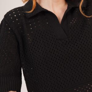 Polo Neck Openwork Black Wholesale Blouse - Brand: Lustrin - Women & Kids, Baby Clothes Wholesale - TheBS Women