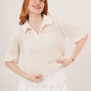 Polo Neck OpenworkWholesale Blouse - Brand: Lustrin - Women & Kids, Baby Clothes Wholesale - TheBS Women