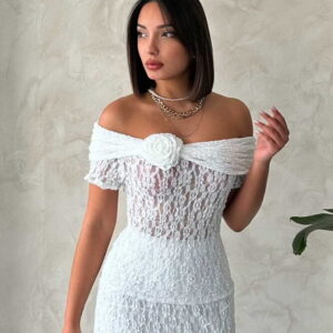 Rose Detailed Lace Wholesale Evening Dress Blouse-