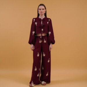 Embroidered Blouse With Front Closure - Burgundy - Brand: Topshow - Women & Kids, Baby Clothes Wholesale - TheBS Women