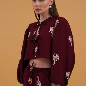 Embroidered Blouse With Front Closure - Burgundy - Brand: Topshow - Women & Kids, Baby Clothes Wholesale - TheBS Women