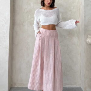 Striped Linen Skirt - Powder - Brand: Topshow - Women & Kids, Baby Clothes Wholesale - TheBS Women