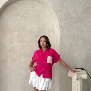 Linen Raw Pocket Applique Pocket Linen Wholesale Shirt - Brand: Topshow - Women & Kids, Baby Clothes Wholesale - TheBS Women