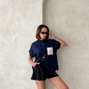 Linen Raw Pocket Applique Pocket Linen Wholesale Shirt - Brand: Topshow - Women & Kids, Baby Clothes Wholesale - TheBS Women