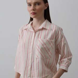 Striped Short Shirt - Beige - Brand: Reyon - Women & Kids, Baby Clothes Wholesale - TheBS Women