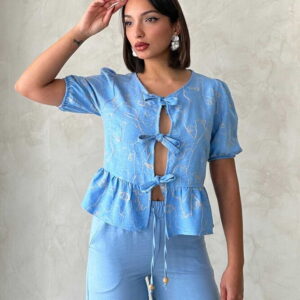 Front Tie Embroidered Blouse - Light - Brand: Topshow - Women & Kids, Baby Clothes Wholesale - TheBS Women