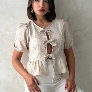 Front Tie Embroidered Blouse - Brand: Topshow - Women & Kids, Baby Clothes Wholesale - TheBS Women