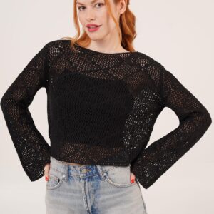 Boat Neck Ruffle Sleeve Detailed Openwork WholesaleBlouse - Brand: Lustrin - Women & Kids, Baby Clothes Wholesale - TheBS Women