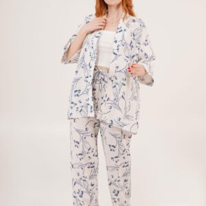Wholesale Ecru Double Suit With Blue Floral Pattern - Brand: Lustrin - Women & Kids, Baby Clothes Wholesale - TheBS Women