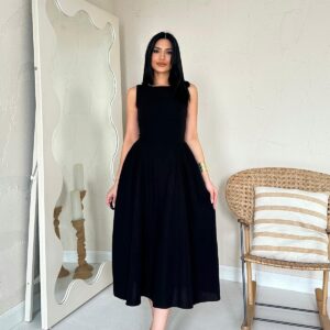 WholesaleSides Ruffle Midi Length Linen Dress - Brand: Elisa - Women & Kids, Baby Clothes Wholesale - TheBS Women