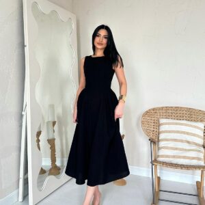 WholesaleSides Ruffle Midi Length Linen Dress - Brand: Elisa - Women & Kids, Baby Clothes Wholesale - TheBS Women