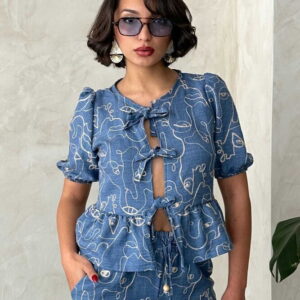 Wholesale Blouse With Front Tie Embroidery - Dark