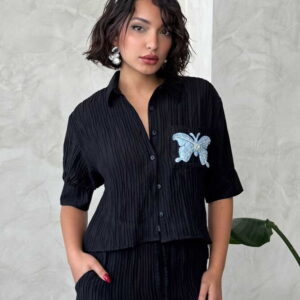 Butterfly Detailed Pleated Shirt - Brand: Topshow - Women & Kids, Baby Clothes Wholesale - TheBS Women