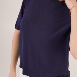 Half Sleeve Round Neck Lycra Wholesale Slim Navy Sweater Blouse - Brand: Lustrin - Women & Kids, Baby Clothes Wholesale - TheBS Women