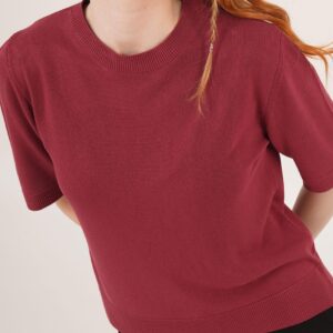 Half Sleeve Round Neck Lycra Wholesale Slim Burgundy Knitwear Blouse - Brand: Lustrin - Women & Kids, Baby Clothes Wholesale - TheBS Women