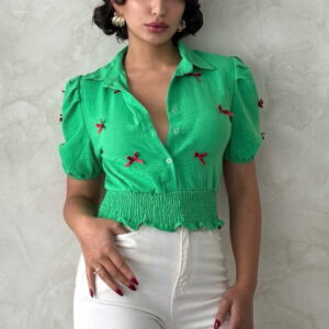 D 2409-1 Linen Shirt With Bow - Brand: Topshow - Women & Kids, Baby Clothes Wholesale - TheBS Women