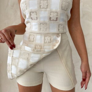 Lace Detailed Square Pattern Shorts Skirt - Stone - Brand: Topshow - Women & Kids, Baby Clothes Wholesale - TheBS Women