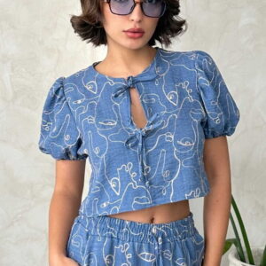 Embroidered Front Tie Blouse - Dark - Brand: Topshow - Women & Kids, Baby Clothes Wholesale - TheBS Women