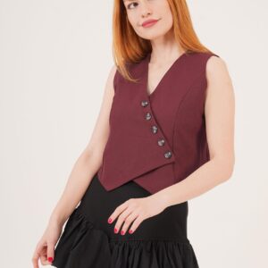 Triangle Cut Wholesale Burgundy Vest With V Neck Buttons - Brand: Lustrin - Women & Kids, Baby Clothes Wholesale - TheBS Women