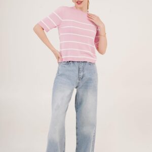 Striped Short Sleeve Pink Wholesale Blouse - Brand: Lustrin - Women & Kids, Baby Clothes Wholesale - TheBS Women