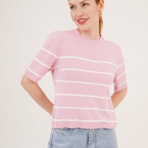 Striped Short Sleeve Pink Wholesale Blouse - Brand: Lustrin - Women & Kids, Baby Clothes Wholesale - TheBS Women