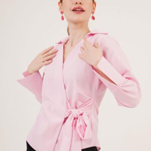 Double Breasted Collar Side Drawstring Detailed WholesaleShirt - Brand: Lustrin - Women & Kids, Baby Clothes Wholesale - TheBS Women